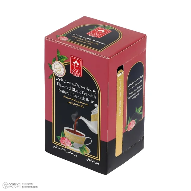چای سیاه معطر با گل محمدی طبیعی دبش100گرمی